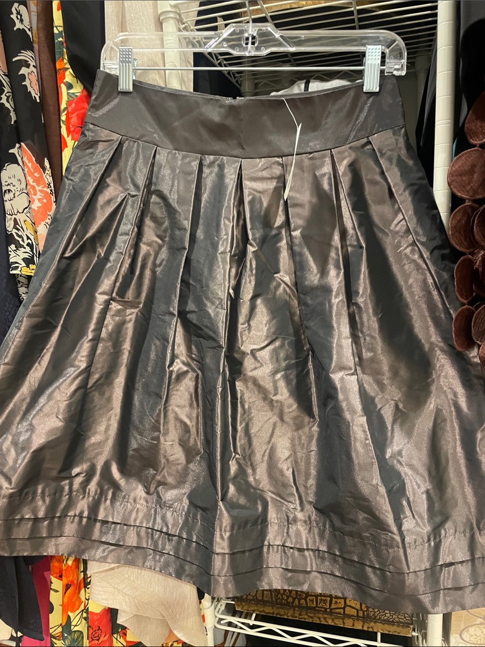 Women's Metallic Pleated A-Line Skirt - greyish brown